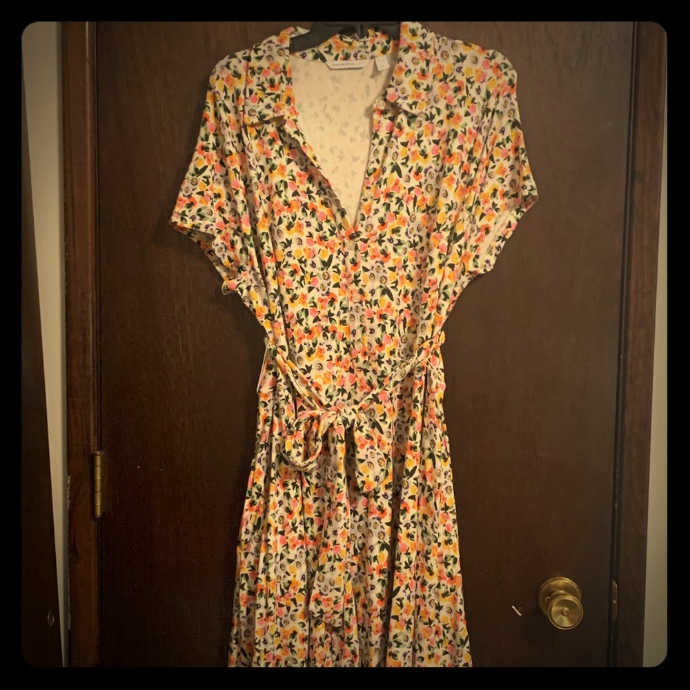 Belted spring flower printed dress